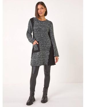 Roman Textured Pocket Detail Longline Sweater - Gray
