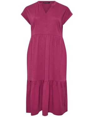 Evans Tiered Slub Cotton Midi Dress - Purple