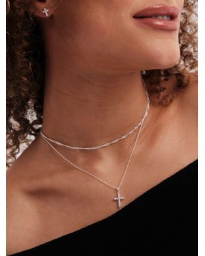 Simply Silver 925 Sterling Cubic Zirconia Cross Necklace - Brown