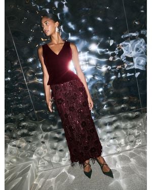 Friends Like These Burgundy Petite Fringe Sequin Velvet 2 - Gray