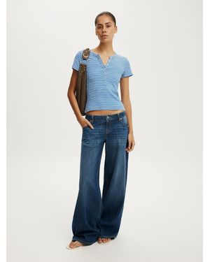 Cotton On Blake Short Sleeve Henley Top - Blue