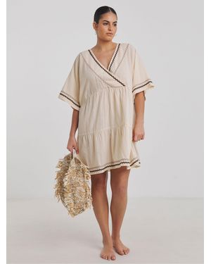 Simply Be 100% Cotton Beach To Beach Rik Rak Mini Dress - Natural