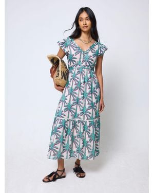 Scamp & Dude Shadow Broderie Sleeve Pintuck Midi Dress - Blue