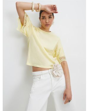 River Island Short Sleeve Crochet Trim T-Shirt - White