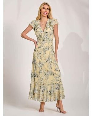 Jolie Moi Ruffle V-Neck Mesh Maxi Dress - Natural