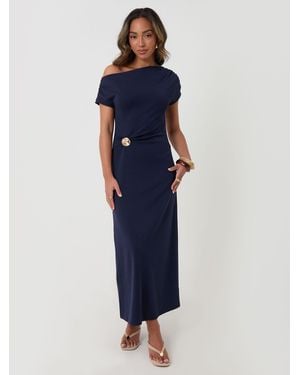 Threadbare Off Shoulder Draped Jersey Maxi Dress - Blue