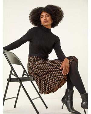 Roman Contrast Skirt Ribbed Sweater Dress - Black