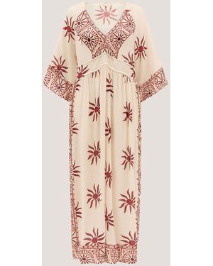 Monsoon Sunnie Print V-Neck Midi Long Sleeve Beach Dress - Pink