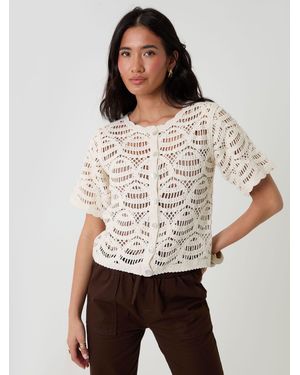 Threadbare Crochet Button Up Top - White