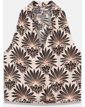 Mint Velvet Satin Geo Print Halter Top - White
