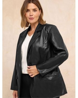 Evans Faux Leather Blazer - Black