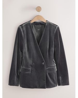 Next Velvet Collarless Blazer - Black