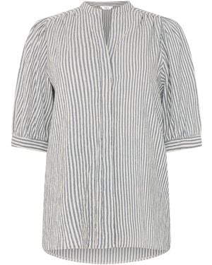 M Com Stripe Textured Puff Sleeve Shirt - Gray