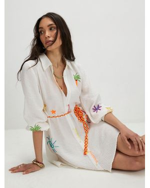 River Island Print Tie Shirt Dress - White