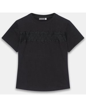 Mint Velvet Lace Trim T-Shirt - Black