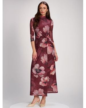 Jolie Moi High Neck Long Sleeve Mesh Maxi Dress - Red