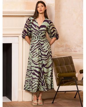 Ro & Zo Zebra Print Puff Sleeve Dress - Brown