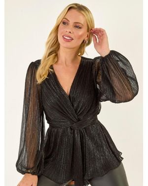 Roman Petite Shimmer Twist Stretch Blouse - Black