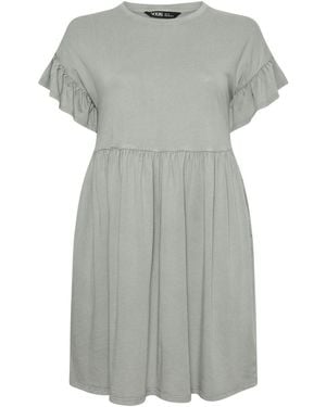 Yours Curve Frill Acid Wash 100% Cotton Dress - Gray