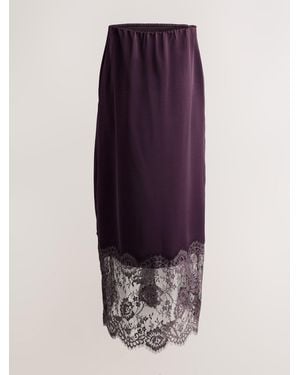 Next Burgundy Maternity Lace Trim Satin Midi Skirt - Purple