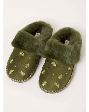 FatFace Fatface Maia Khaki Faux Fur Mule Slippers - Green