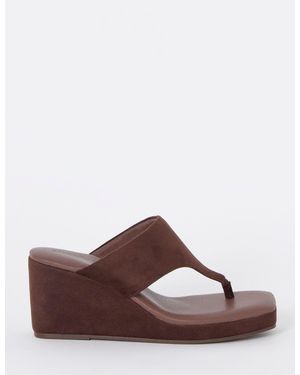 Simply Be Extra Wide Fit Wedged Toe Post Heel Sandals - Brown