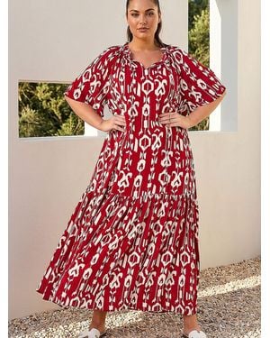 Roman Curve Printed Woven Maxi Dress - Red
