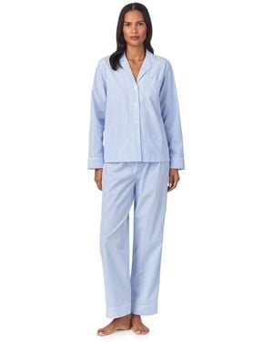 Ralph Lauren Core Woven Long Sleeve Notch Collar Long Pant Pyjamas Set - Blue