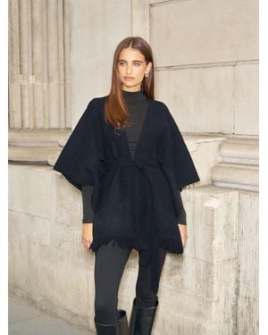 Lipsy Soft Touch Belted Fringe Cape Poncho - Blue