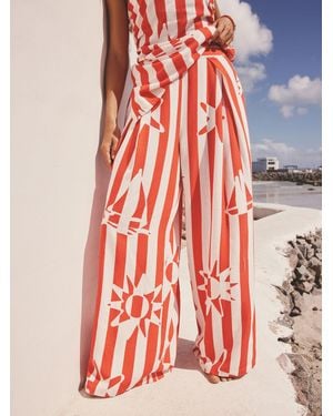 Next Stripe Sun Print Pleat Front Wide Leg Pants - Red