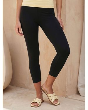 Roman Elastic Waist Stretch Cropped Leggings - Black
