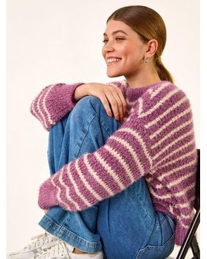 Roman Fluffy Stripe Knit Jumper - Blue