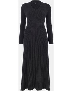 Whistles V-Neck Cable Ribbed Knit Dress - Black