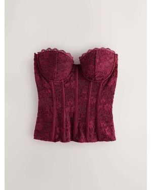 Next Wine Sleeveless Floral Lace Corset Top - Red