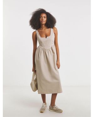 Simply Be Simply Be 100% Cotton Cargo Notch Neck Apron Midi Dress - Natural