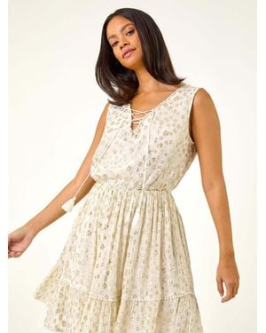 Roman Leopard Print Foil Dress - Natural