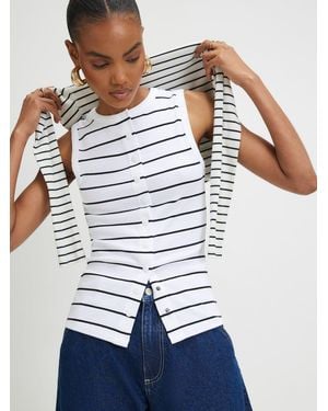 River Island Sleeveless Stripe Popper Tank Top - Blue