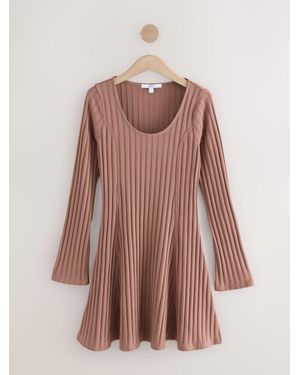 Next Mini Ribbed Long Sleeve Scoop Neck Dress - Multicolor