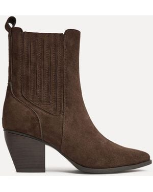 Linzi Edit Leather Western Block Heel Ankle Boots - Brown