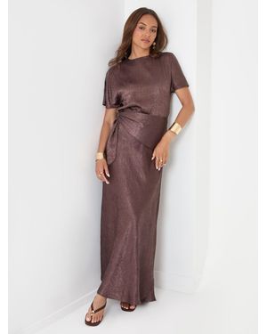 Threadbare Crinkle Satin Wrap Maxi Skirt - Purple