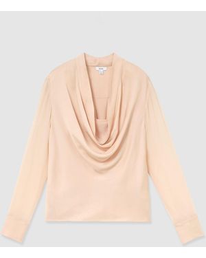Reiss Draped Cowl-Neck Long-Sleeve Blouse - Natural