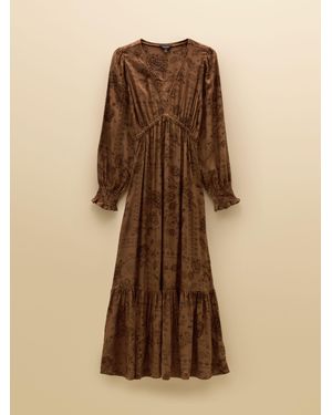 Joules Etta Tan Floral V Neck Dress - Brown