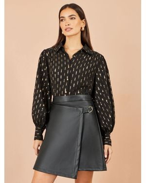 Yumi' Faux Leather Wrap Skirt - Schwarz