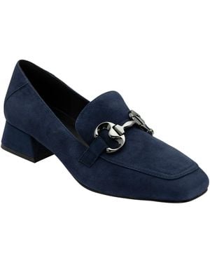 Lotus Heeled Leather Loafer Shoes - Blue