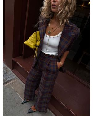 Never Fully Dressed Wool Check Blazer - Brown