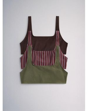 The Set 3 Pack Crop Bikini Tops/Khaki - Brown