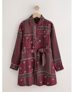 Next Long Sleeve Tie Waist Shirt Dress - Purple