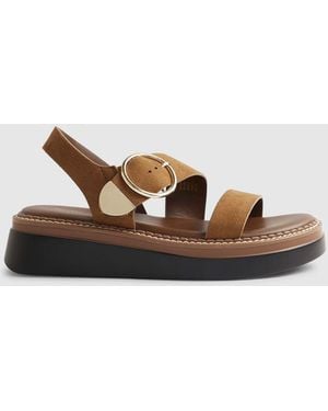 River Island Faux Suede Two Part Ring Buckle Flatform Sandals - White