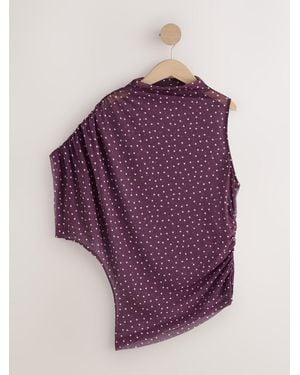 Next Wine/ Spot Short Sleeved Asymmetrical Mesh Top - Purple