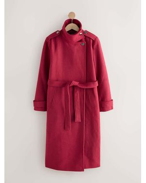 Next Burgundy Formal Funnel Neck Coat - Red